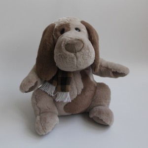 JH-1043C Plush Dog with scarf sitting position in Brown color