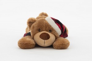 JH-9934A  Plush Lying Bear with Scarf in Brown color