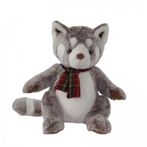 JH-1069D Plush Reccoon with scarf in Brown color