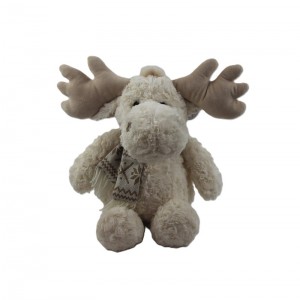 JH-1074A Plush Reindeer with scarf sitting position in Cream  color