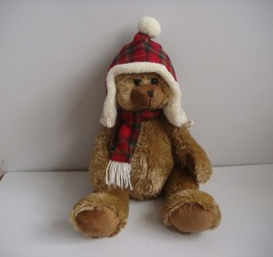 JH-9866A Plush Bear in Brown color with Christmas Hat and Scarf