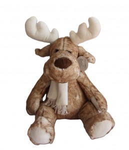 JH-9960C Plush Reindeer with scarf sitting position in Light Brown color