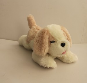 JH-9905B Plush Lying dog in Light Beige color with Scarf