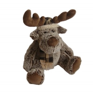 JH-9867B Plush Reindeer in Brown color with Christmas Hat and Scarf