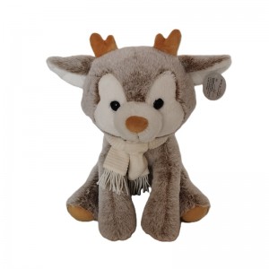 JH-1057D Plush Reindeer with scarf in  Light Grey color