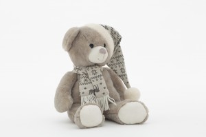 JH-9959C Plush Bear with hat and scarf in Light Grey color