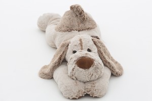 JH-9872B Plush Lying Dog with scarf in Light Brown color