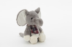 JH-1001B Plush Elephant with scarf Sitting position in Light Grey color