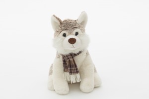 JH-9932B Plush Husky with scarf sitting position in Light Brown color