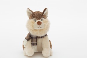 JH-9932D Plush Husky with scarf sitting position in Brown color