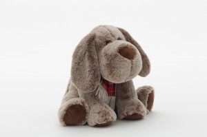 JH-9996C Plush Dog with scarf sitting position in Light Brown color