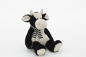 JH-9940B Plush Cow with scarf in Black and White Color