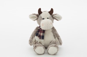 JH-9940C Plush Cow with scarf in Light Brown Color