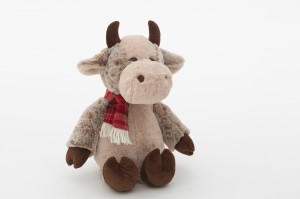 JH-9998C Plush Cow with scarf in Light Brown Color