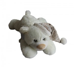 JH-9934B  Plush Lying Bear with Scarf in Biege color