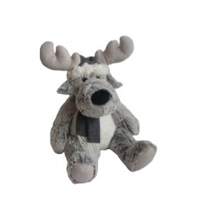 JH-9867A Plush Reindeer in Light Grey color with Christmas Hat and Scarf