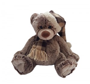 JH-9865A Plush Bear in Brown color with Christmas Hat and Scarf