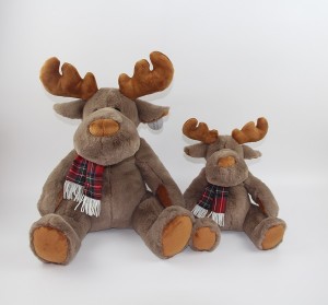 JH-9960H Plush Reindeer with scarf sitting position in Brown color