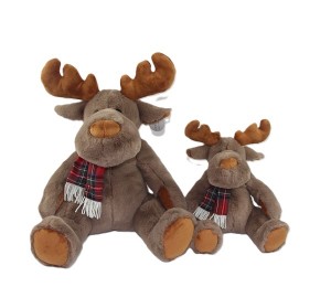 JH-9960H Plush Reindeer with scarf sitting position in Brown color