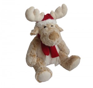 JH-9867C Plush Reindeer in Cream with Christmas Hat and Scarf