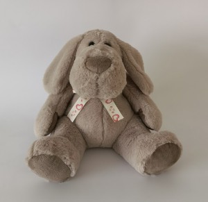 JH-9871E-2 Plush dog with bow in Light Brown color