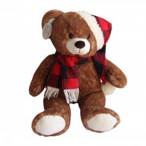 JH-9959B Plush Bear with hat and scarf in Brown color