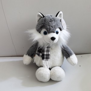 JH-1000A Plush Husky dog with scarf in Grey color