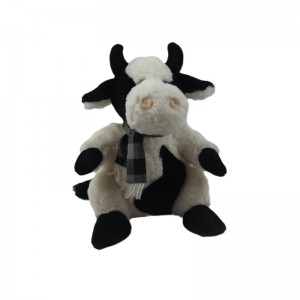 JH-1062C Plush Cow with scarf in Black+White color