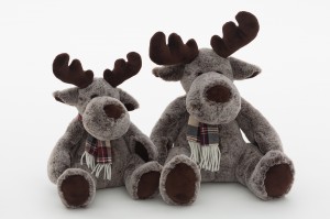 JH-9960D Plush Reindeer with scarf sitting position in Dark Brown color