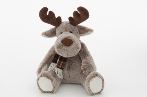 JH-9960B Plush Reindeer with scarf sitting position in Light Brown color