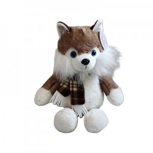 JH-1000B Plush Husky dog with scarf in Brown color