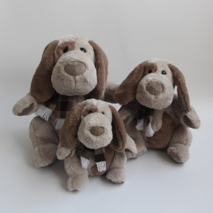 JH-1043C Plush Dog with scarf sitting position in Brown color