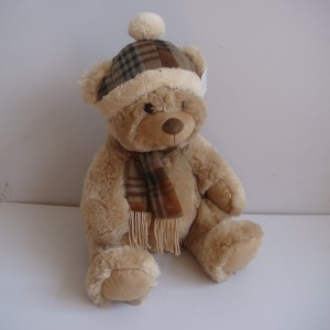 JH-9863A Plush Bear in Light Brown color with Hat and Scarf