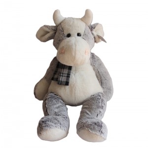 JH-9940A Plush Cow with Scarf in Light Grey color