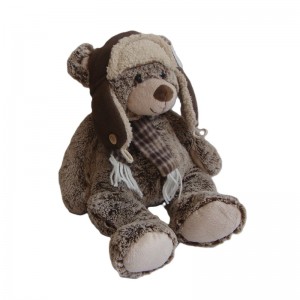 JH-9864D Plush Bear in Brown color with Christmas Hat and Scarf