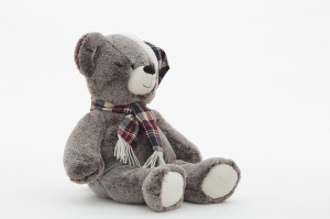 JH-9959D Plush Bear with hat and scarf in Brown color