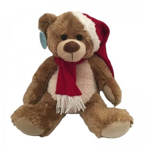 JH-9870E Plush Bear in Light Brown color with Hat + Scarf