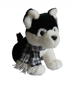 JH-9927A  Plush Dog with Scarf in Black+White color