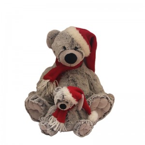 JH-9865F Plush Bear in Light Grey color with Christmas Hat and Scarf