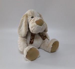 JH-9871D-2 Plush dog with bow in Cream color