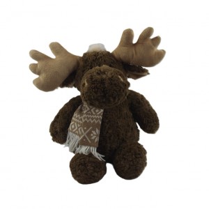 JH-1074C Plush Reindeer with scarf sitting position in Dark Brown  color