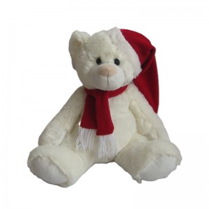 JH-9870D Plush Bear in Light Beige color with Hat + Scarf