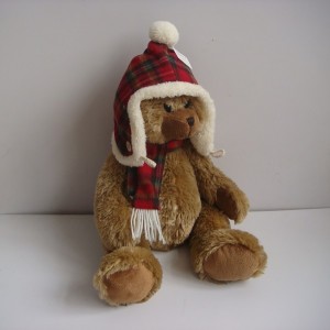 JH-9866A Plush Bear in Brown color with Christmas Hat and Scarf