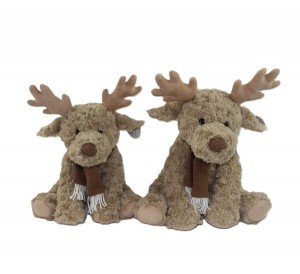 JH-1054B Plush Reindeer with scarf sitting position in Light Brown color