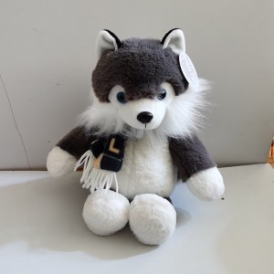 JH-1000D Plush Husky dog with scarf in Dark Grey color