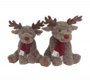 JH-1054C Plush Reindeer with scarf sitting position in Dark Brown color