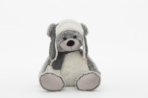 JH-9937C Plush Bear with Hat + Scarf in Light Grey color