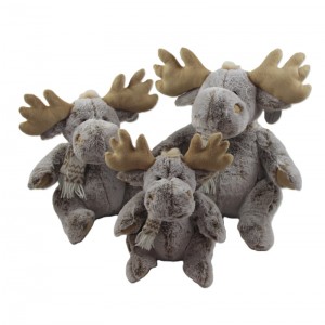 JH-1073A Plush Reindeer with scarf sitting position in Brown  color