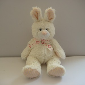 JH-9858C Plush Bunny in Light Beige color with bow