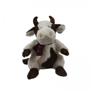 JH-1062B Plush Cow with scarf in Cream+ Brown color